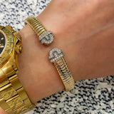 Vintage Pave Diamond Open Cuff Bracelet – Dual - Tone Gold & Silver - floysun