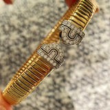 Vintage Pave Diamond Open Cuff Bracelet – Dual - Tone Gold & Silver - floysun