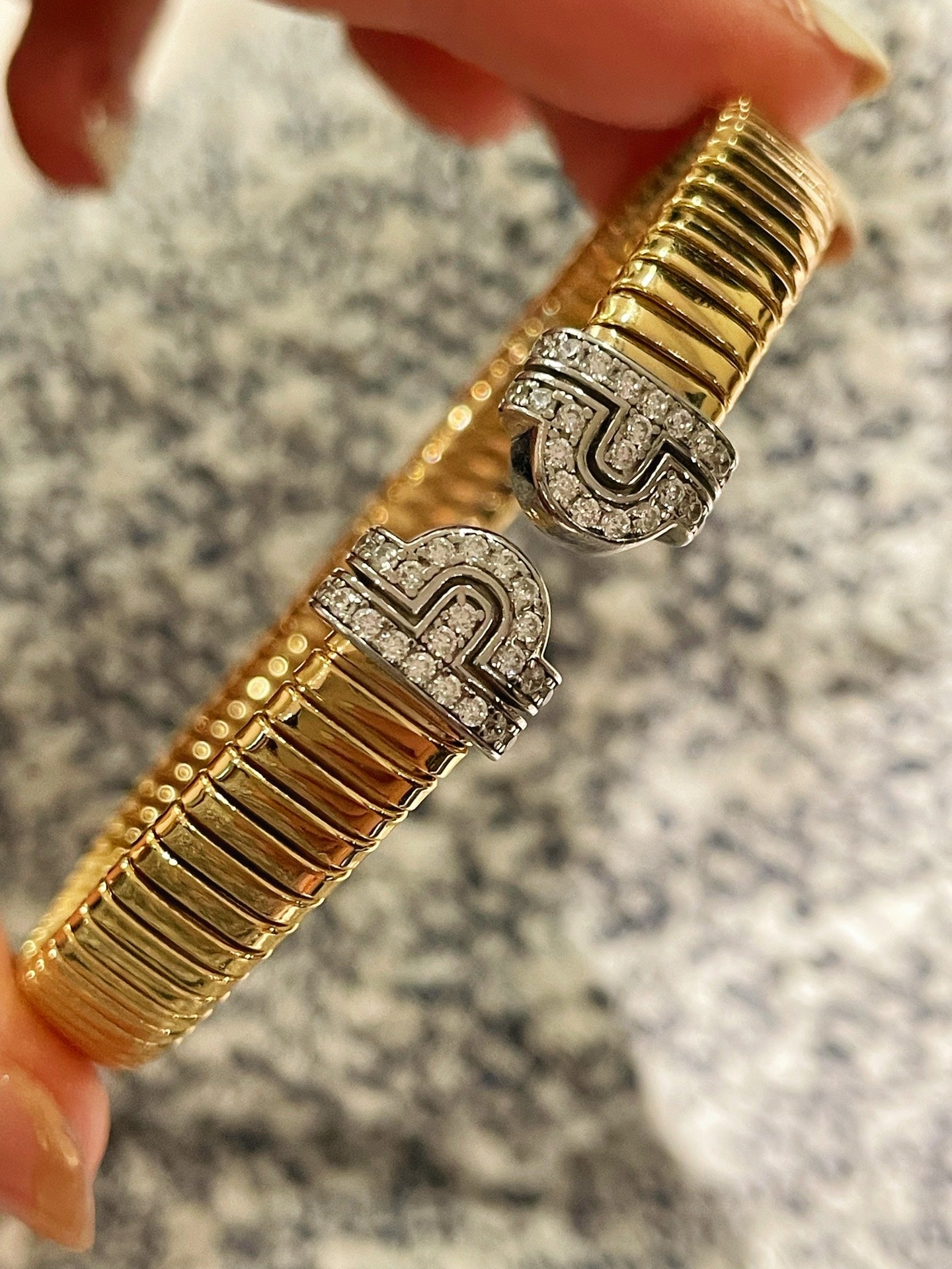 Vintage Pave Diamond Open Cuff Bracelet – Dual - Tone Gold & Silver - floysun