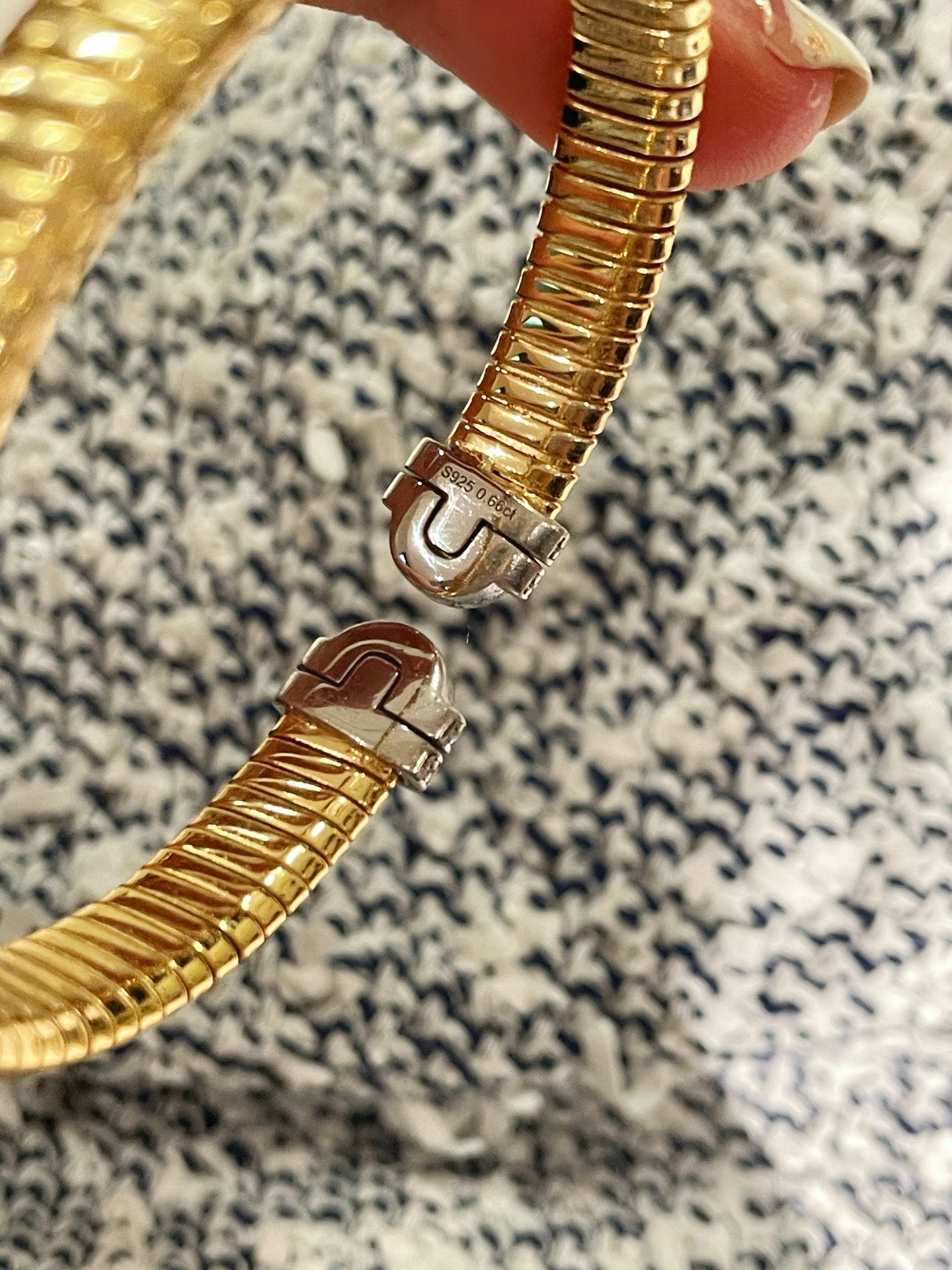 Vintage Pave Diamond Open Cuff Bracelet – Dual - Tone Gold & Silver - floysun
