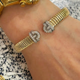 Vintage Pave Diamond Open Cuff Bracelet – Dual - Tone Gold & Silver - floysun