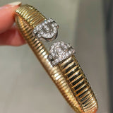 Vintage Pave Diamond Open Cuff Bracelet – Dual - Tone Gold & Silver - floysun