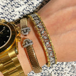 Vintage Pave Diamond Open Cuff Bracelet – Dual - Tone Gold & Silver - floysun