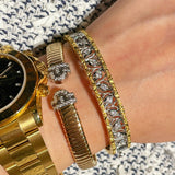 Vintage Pave Diamond Open Cuff Bracelet – Dual - Tone Gold & Silver - floysun