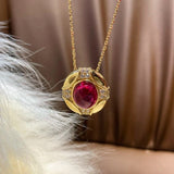 Vintage Regal Ruby Cabochon Pendant Necklace - floysun