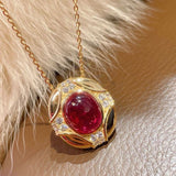 Vintage Regal Ruby Cabochon Pendant Necklace - floysun
