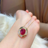 Vintage Regal Ruby Cabochon Pendant Necklace - floysun