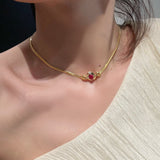 Vintage Regal Ruby Cabochon Snake Chain Necklace - floysun