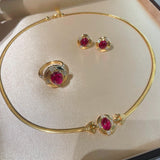 Vintage Regal Ruby Cabochon Snake Chain Necklace - floysun