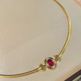 Vintage Regal Ruby Cabochon Snake Chain Necklace - floysun