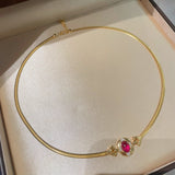 Vintage Regal Ruby Cabochon Snake Chain Necklace - floysun