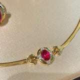 Vintage Regal Ruby Cabochon Snake Chain Necklace - floysun
