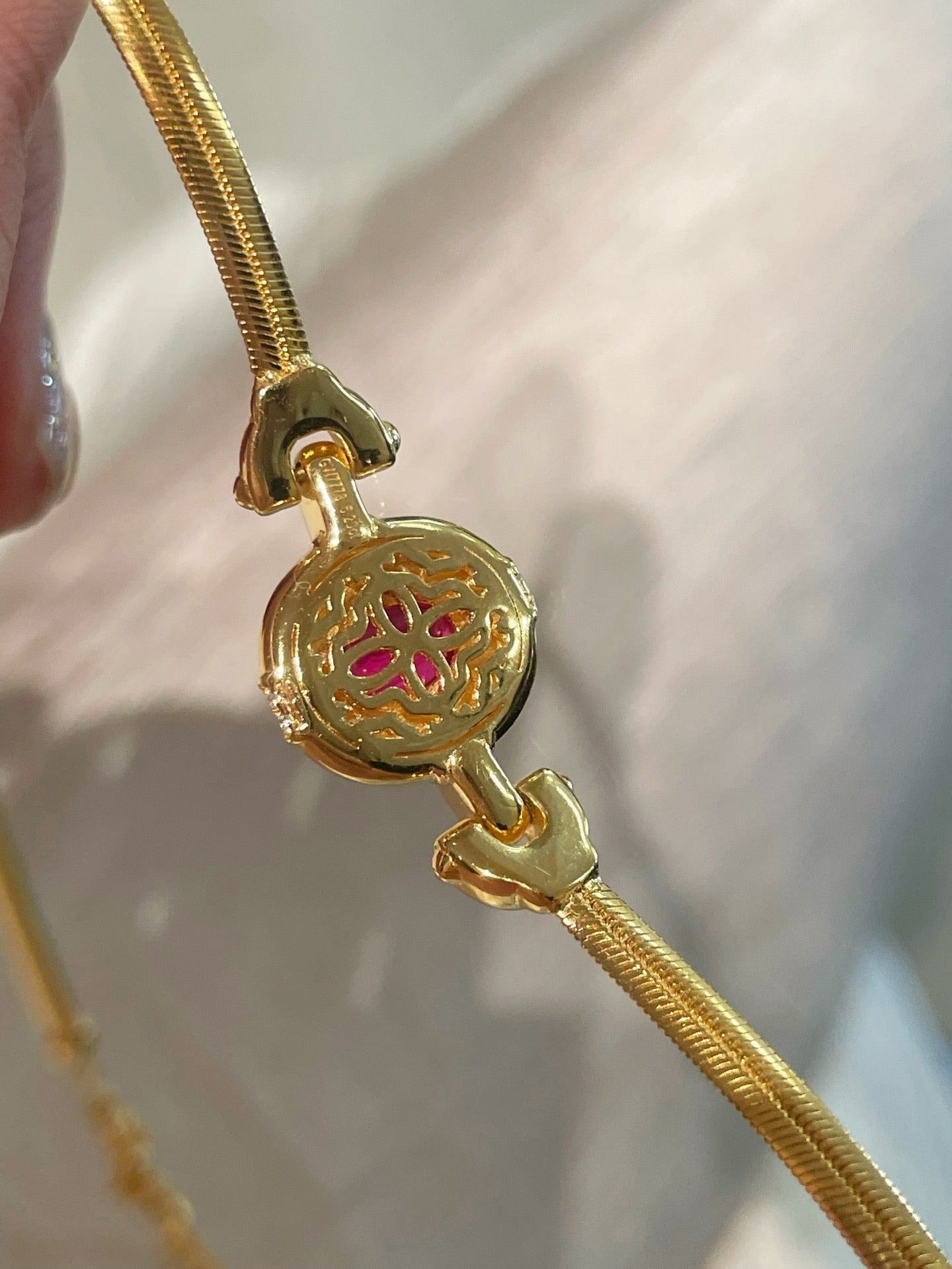 Vintage Regal Ruby Cabochon Snake Chain Necklace - floysun