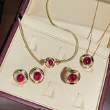 Vintage Regal Ruby Cabochon Snake Chain Necklace - floysun