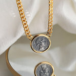 Vintage Roman Lady Luck Coin Pendant Necklace - floysun