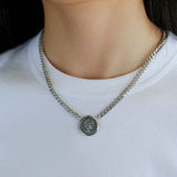 Vintage Roman Lady Luck Coin Silver Necklace - floysun