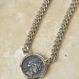 Vintage Roman Lady Luck Coin Silver Necklace - floysun