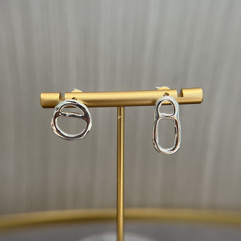 Vintage Simple Geometric Asymmetry Stud Earrings - Sterling Silver - floysun