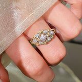 Vintage Split - Tone Hollow Diamond Lattice Ring - floysun