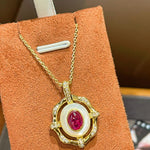 Vintage White Mother - of - Pearl & Ruby Necklace - floysun