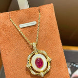 Vintage White Mother - of - Pearl & Ruby Necklace - floysun