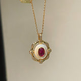 Vintage White Mother - of - Pearl & Ruby Necklace - floysun