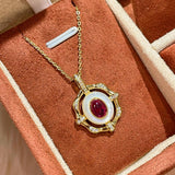 Vintage White Mother - of - Pearl & Ruby Necklace - floysun