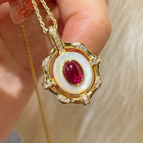 Vintage White Mother - of - Pearl & Ruby Necklace - floysun