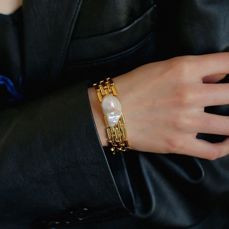 Vintage Wide Chain Baroque Pearl Bracelet - floysun