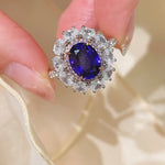 Violet Sapphire & Pink Diamond Halo Statement Ring - floysun