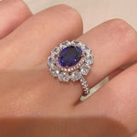 Violet Sapphire & Pink Diamond Halo Statement Ring - floysun