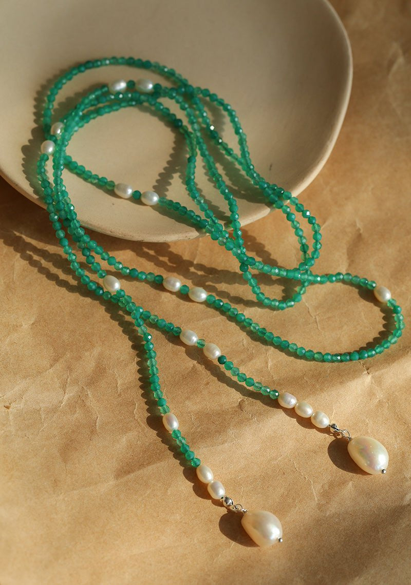 Vital Harmony Green Agate & Pearl Necklace - floysun