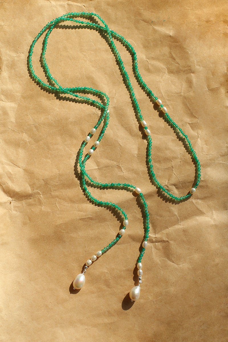 Vital Harmony Green Agate & Pearl Necklace - floysun