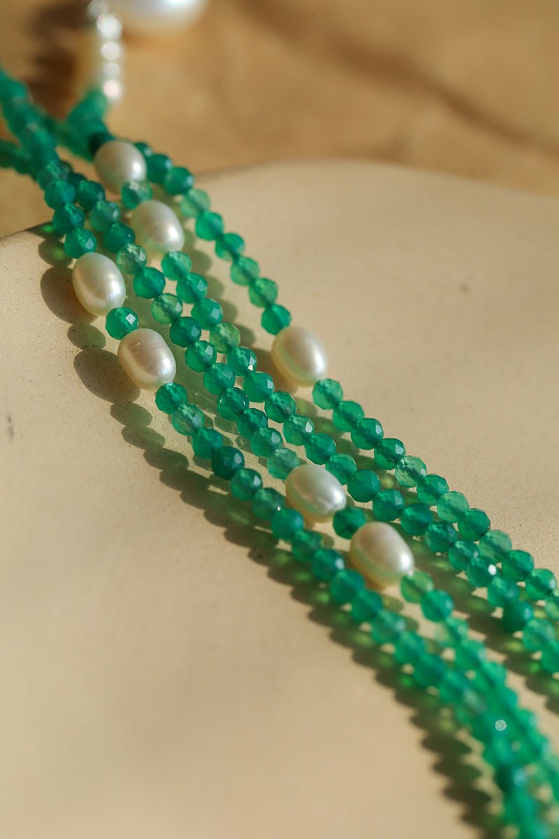 Vital Harmony Green Agate & Pearl Necklace - floysun