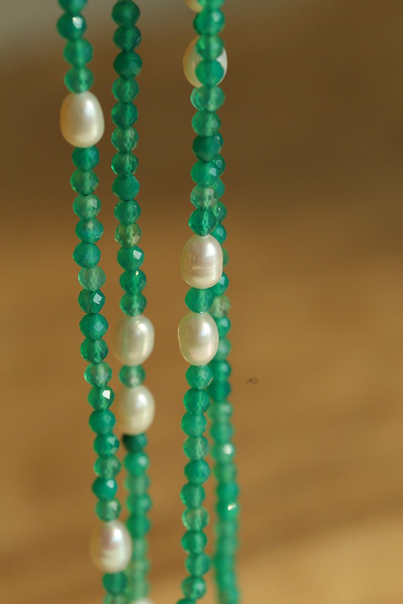 Vital Harmony Green Agate & Pearl Necklace - floysun
