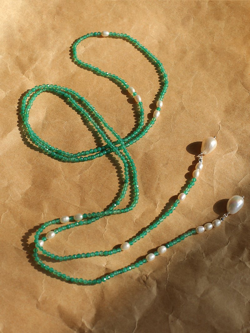 Vital Harmony Green Agate & Pearl Necklace - floysun
