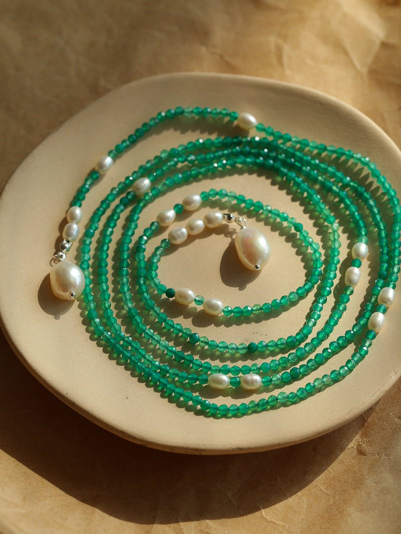 Vital Harmony Green Agate & Pearl Necklace - floysun