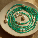 Vital Harmony Green Agate & Pearl Necklace - floysun