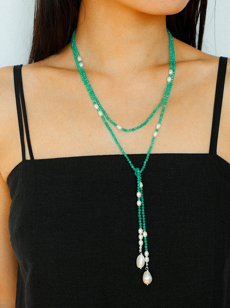 Vital Harmony Green Agate & Pearl Necklace - floysun