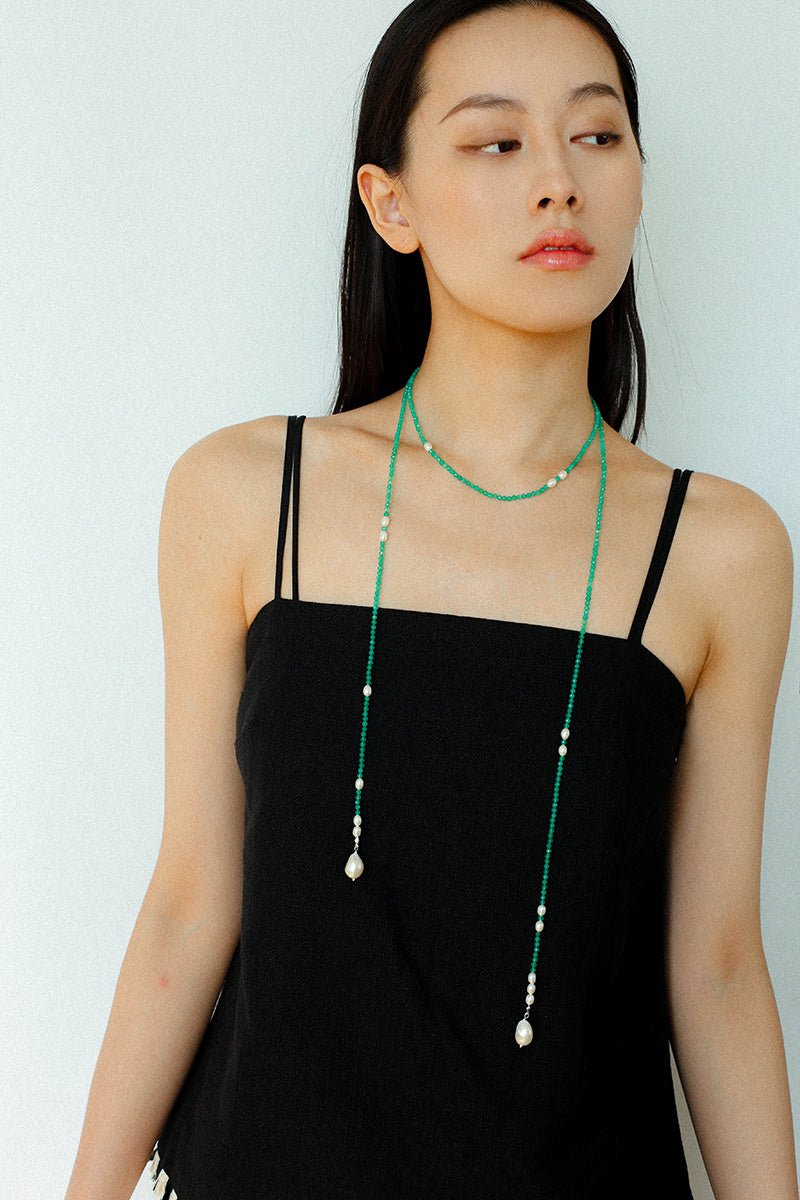 Vital Harmony Green Agate & Pearl Necklace - floysun