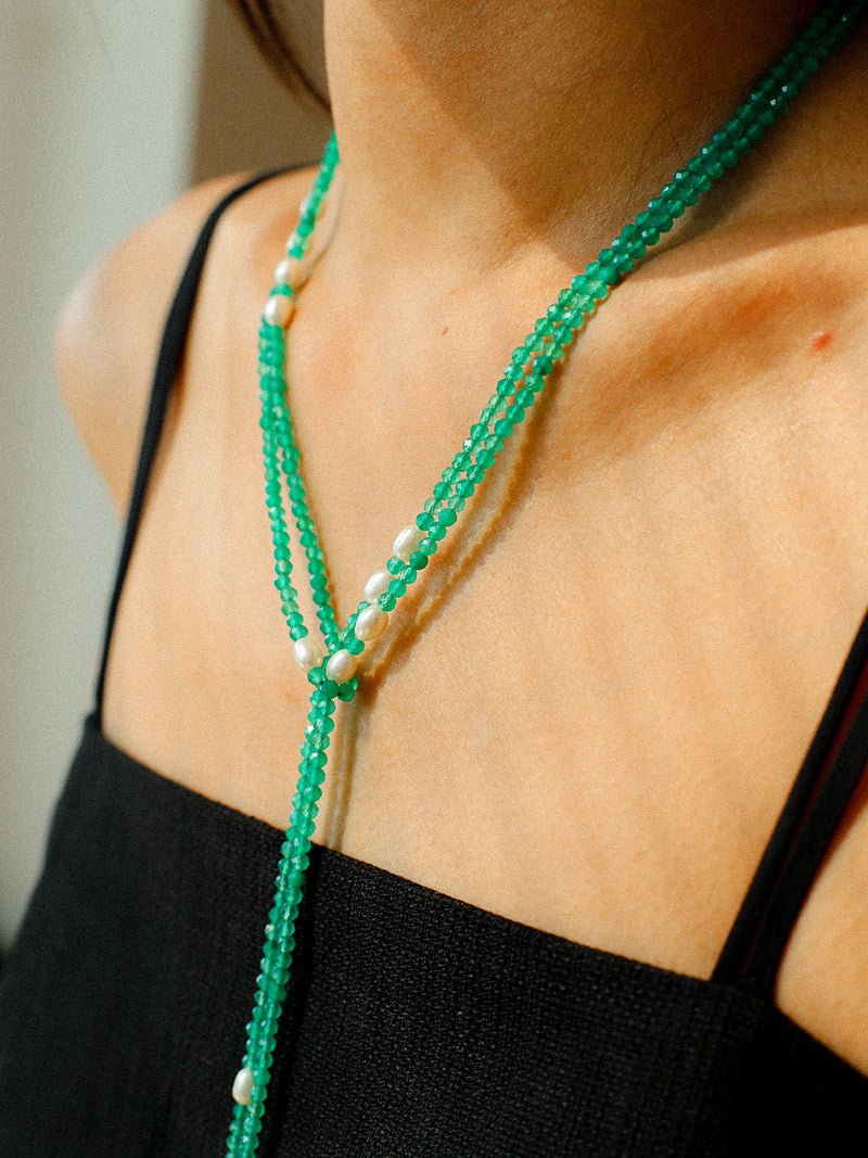Vital Harmony Green Agate & Pearl Necklace - floysun