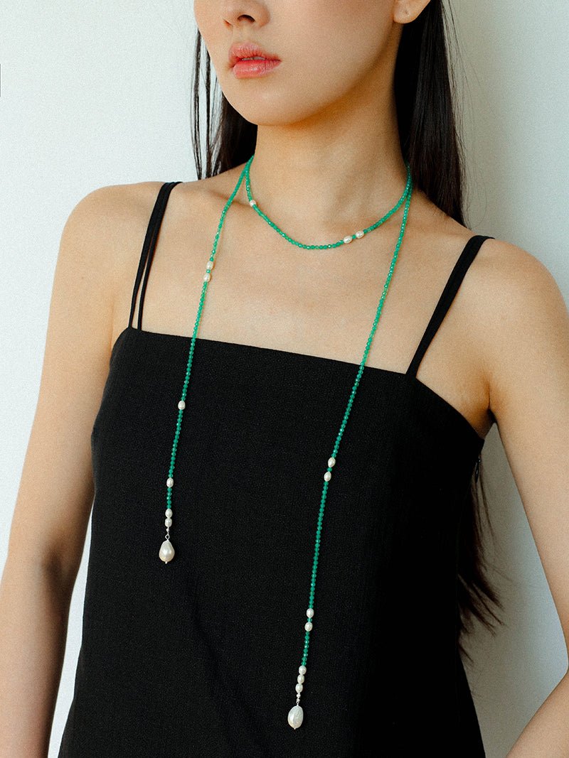 Vital Harmony Green Agate & Pearl Necklace - floysun