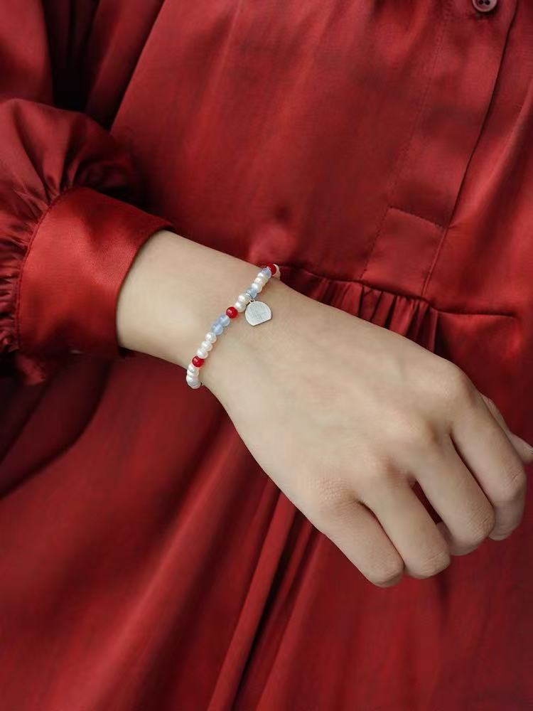 Waltz in Color Red & Blue Agate Pearl Bracelet - floysun