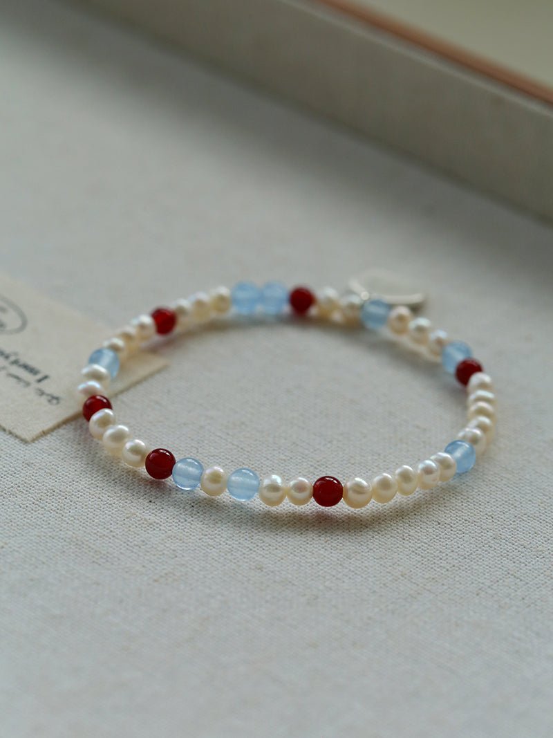 Waltz in Color Red & Blue Agate Pearl Bracelet - floysun