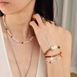 Waltz in Color Red & Blue Agate Pearl Necklace - floysun