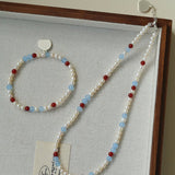 Waltz in Color Red & Blue Agate Pearl Necklace - floysun