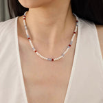 Waltz in Color Red & Blue Agate Pearl Necklace - floysun