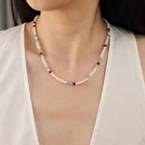 Waltz in Color Red & Blue Agate Pearl Necklace - floysun