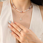 Waltz in Color Red & Blue Agate Pearl Necklace - floysun