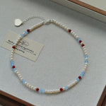 Waltz in Color Red & Blue Agate Pearl Necklace - floysun